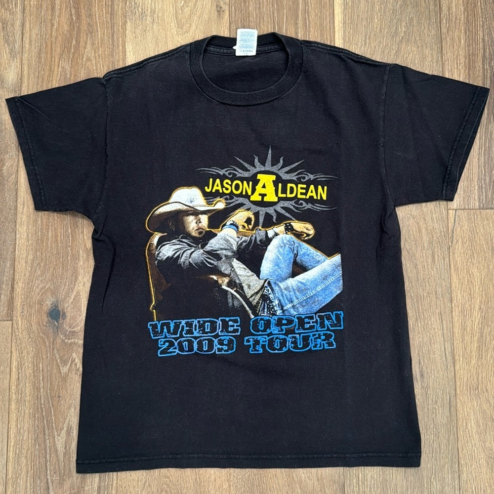 Jason Aldean Wide Open 2009 Tour T-Shirt Shirt Sleeves Black